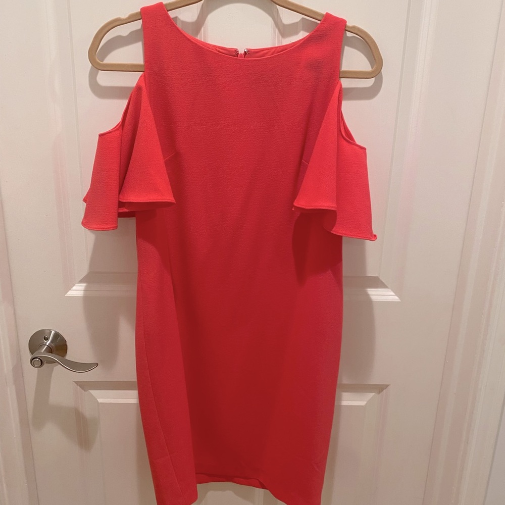 Cynthia Rowley coral cold shoulder shift dress